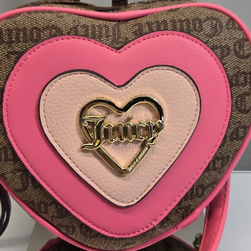 Juicy Couture Love Never Dies Heart Crossbody Bag Juicy Pink Cafe Brown Logo Y2K - Picture 3 of 12